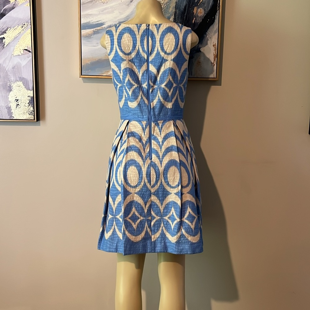Taylor Dresses Women's Tan and Blue Fit-and-Flare - Picture 4 of 9